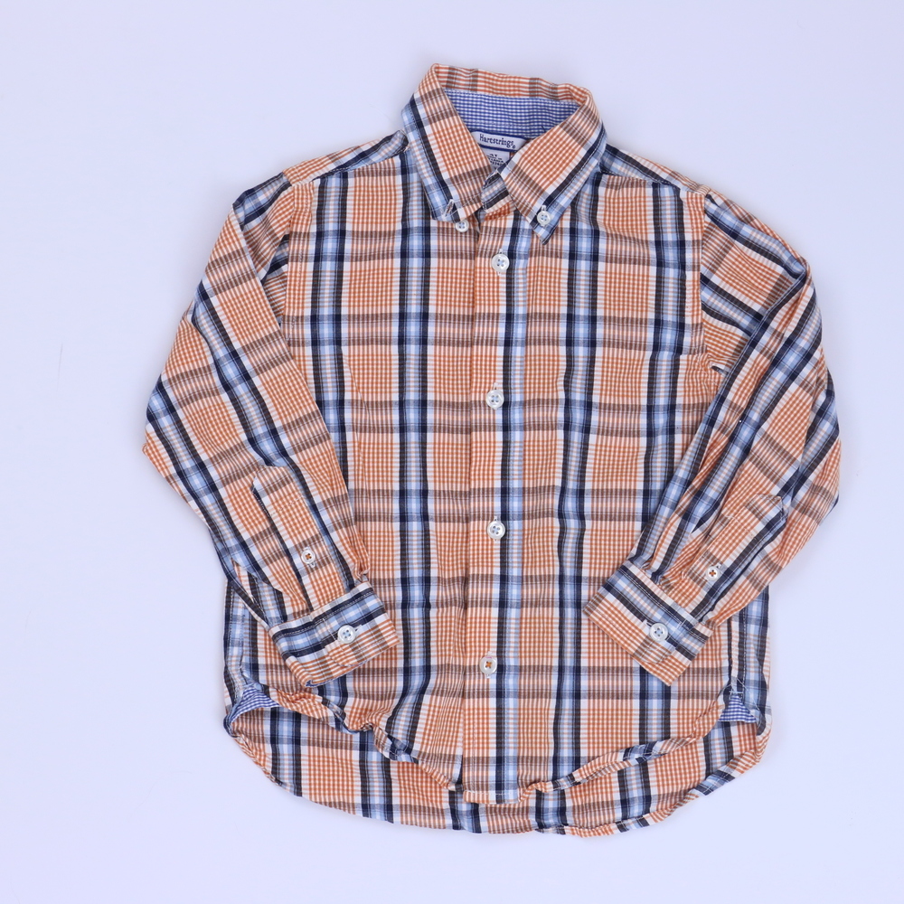 Hartstrings Boys Orange | Blue Plaid Button Down Long Sleeve size: 4T